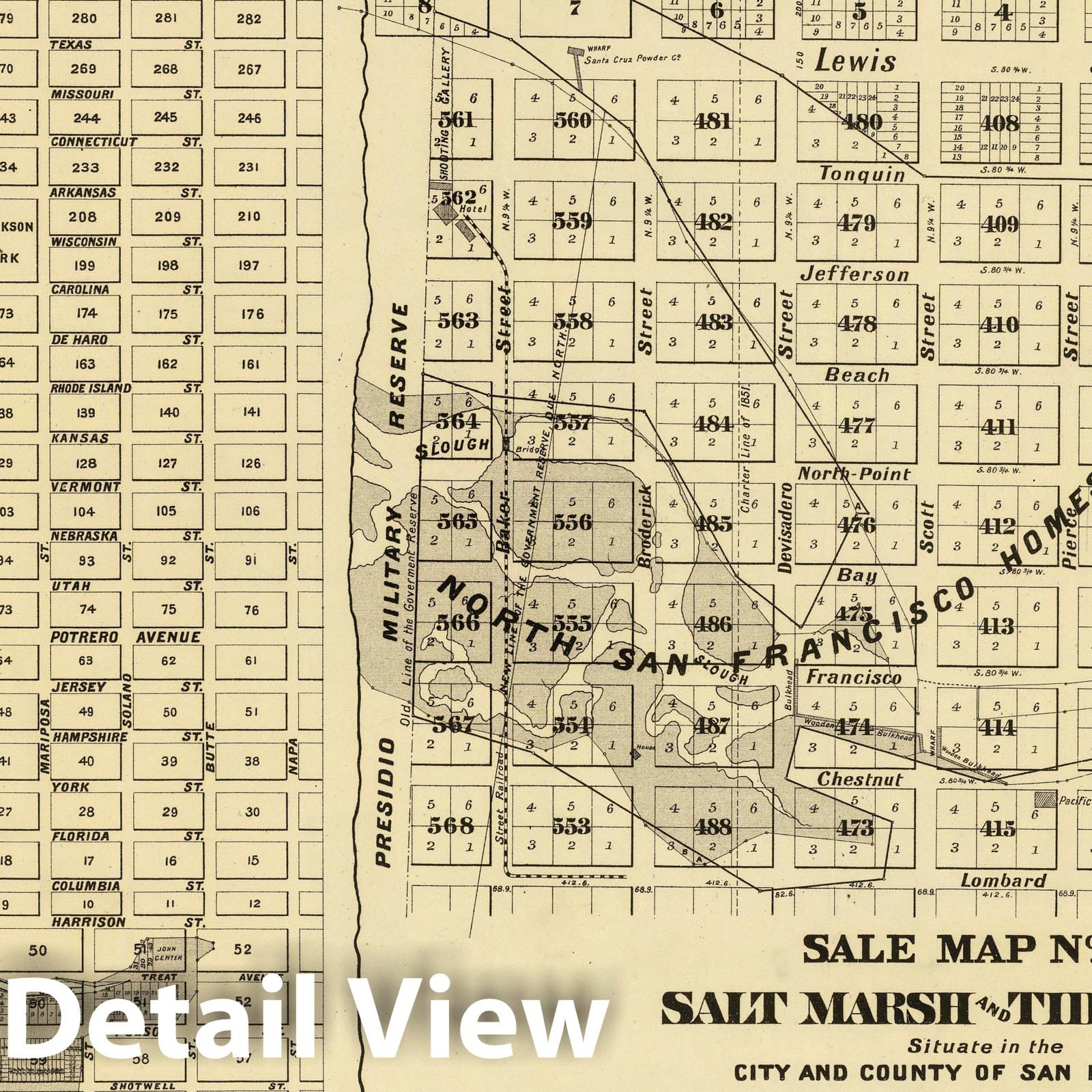 San Francisco, California - Salt Marsh and Tide Lands, 1873 Map Print