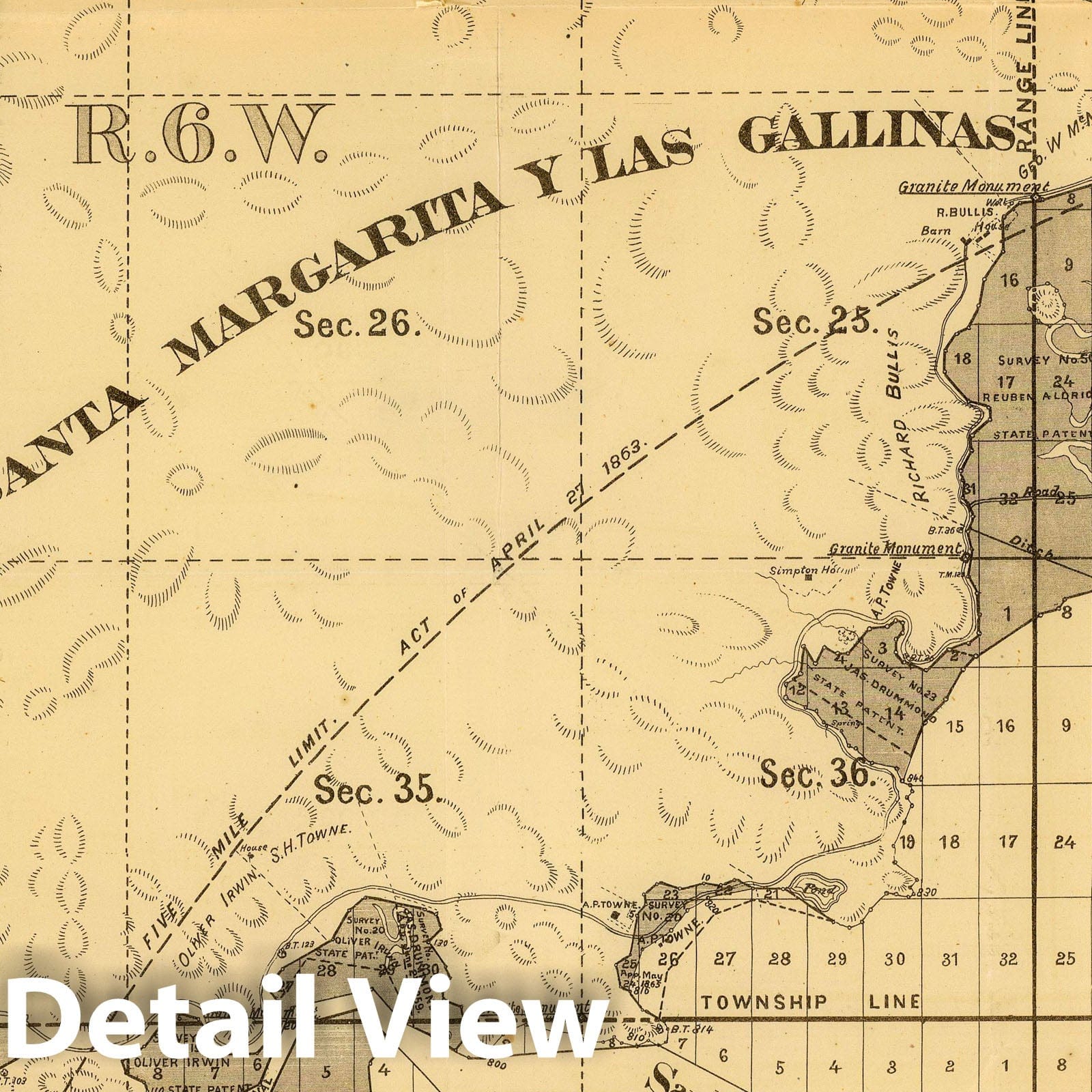 Marin County, California - Tide Lands, 1871 - Historical Map Print