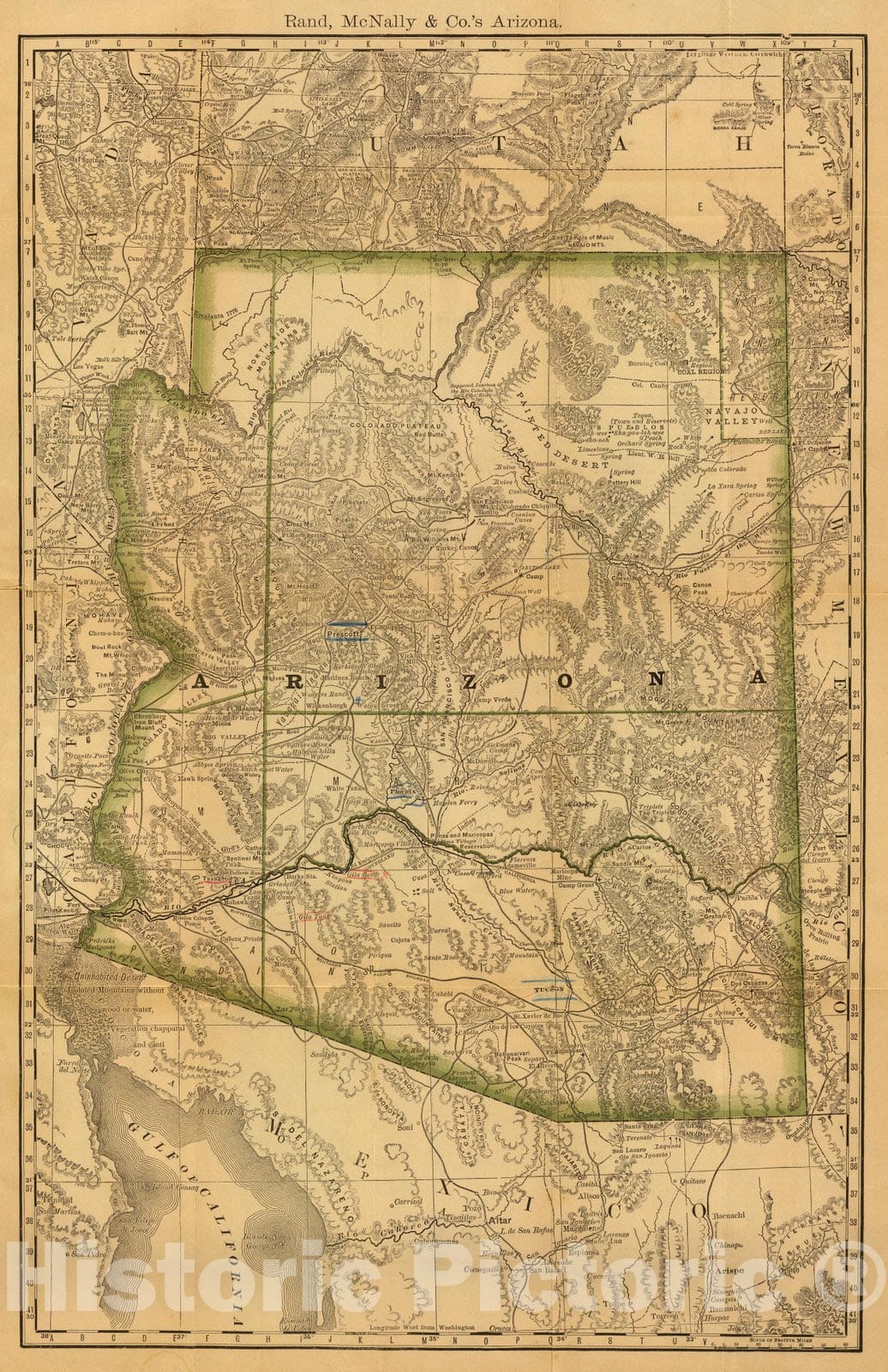 Historic Map : Pocket Map, Rand, McNally & Co.'s Arizona. 1879 - Vintage Wall Art