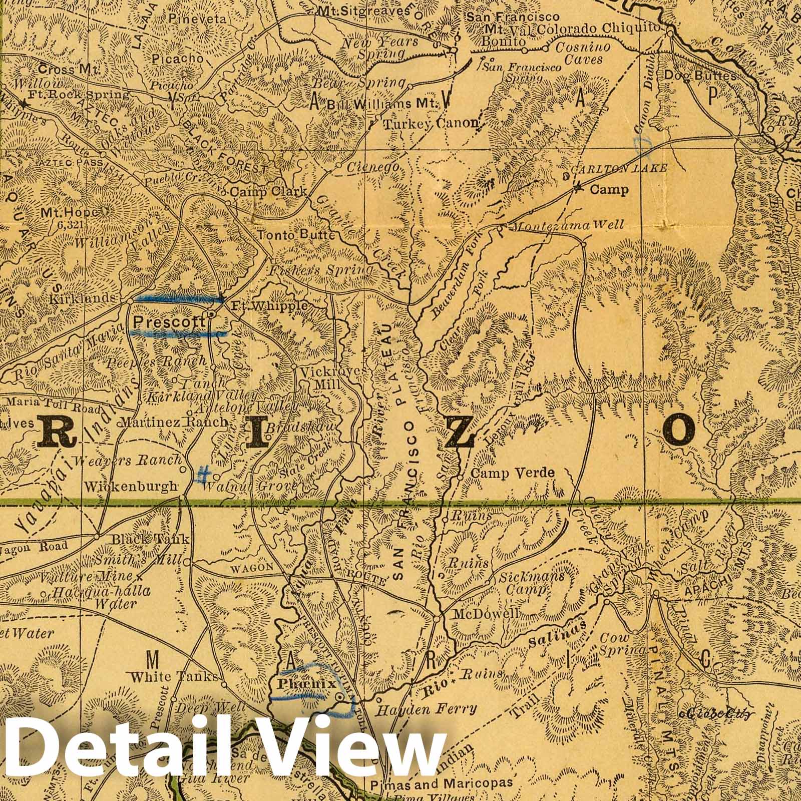 Arizona - Railroad Map, 1879 - Rand McNally Topographic Print