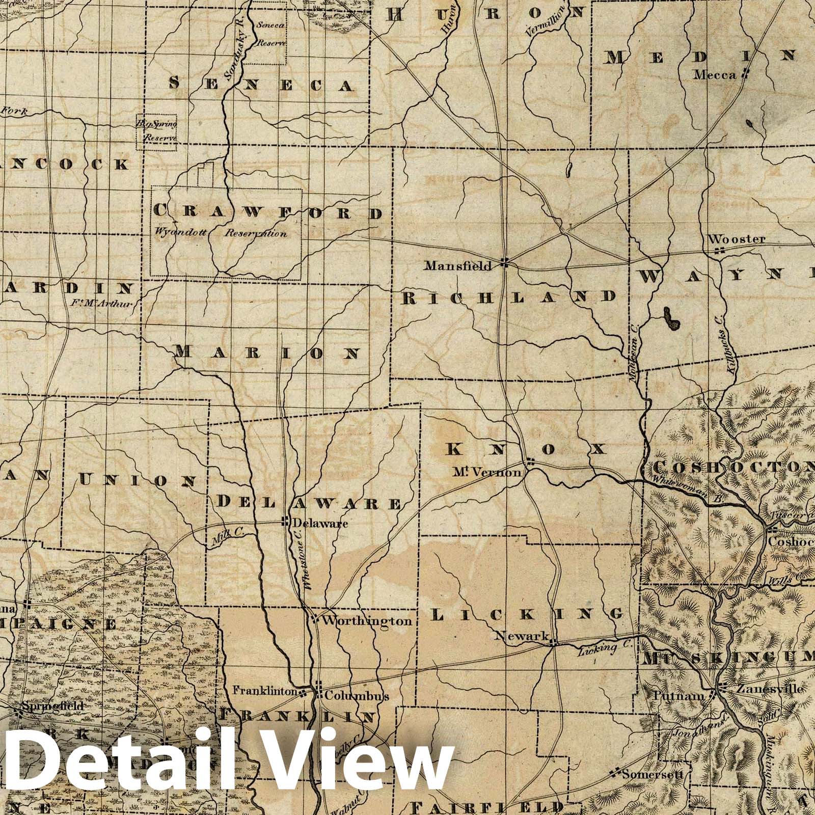 Ohio - Road Map, 1820 - Historical Map Print