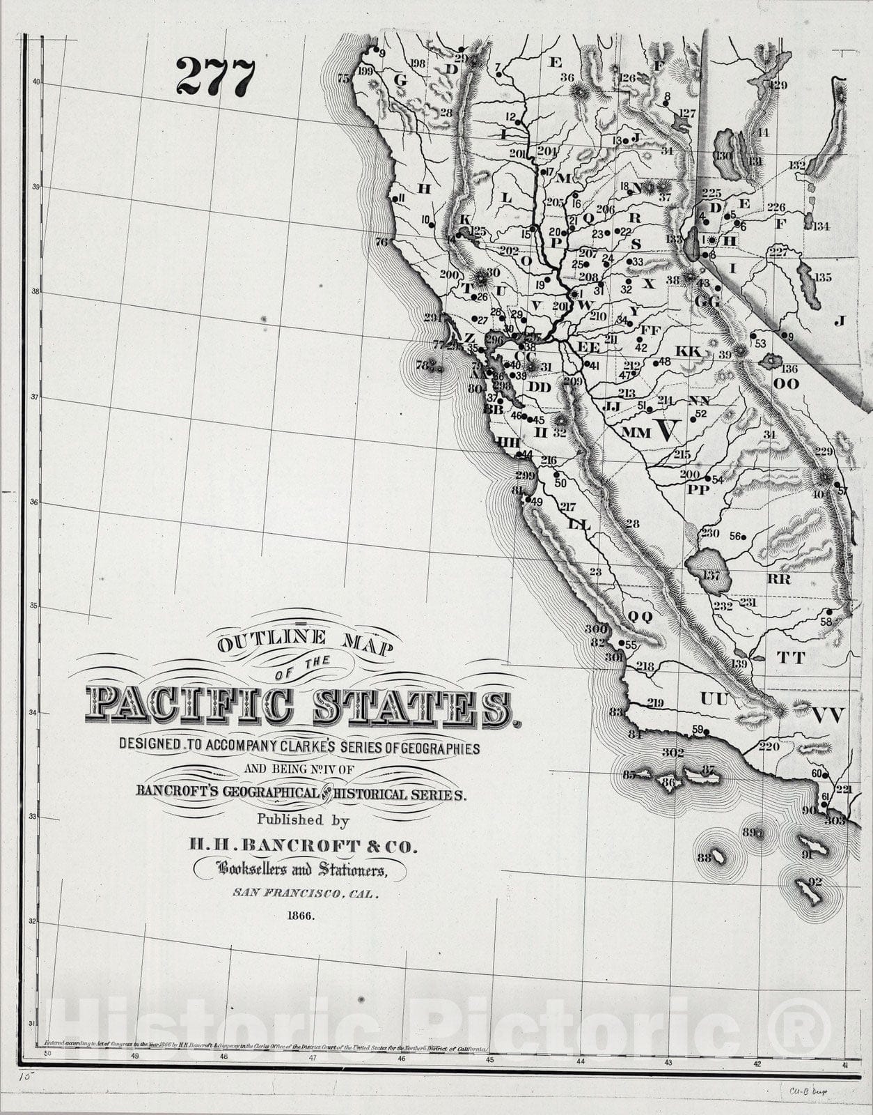 Historic Map : SW Sheet: The Pacific States 1866 - Vintage Wall Art