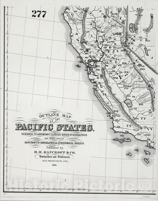 Historic Map : SW Sheet: The Pacific States 1866 - Vintage Wall Art