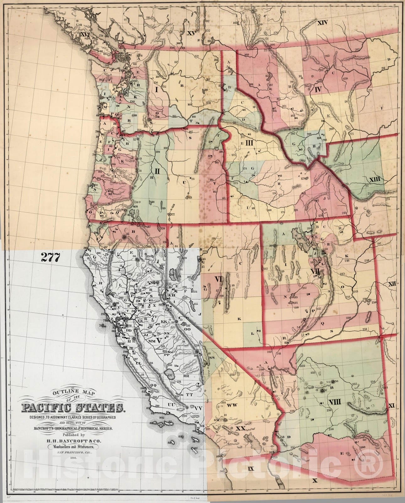 Historic Map : Composite: The Pacific States 1866 - Vintage Wall Art