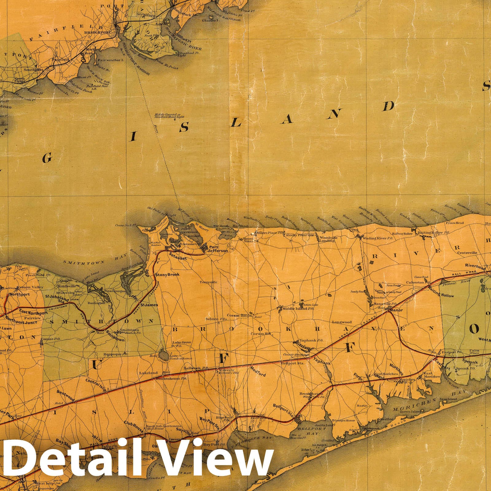 Long Island, New York - Railroad Map, 1888 - Hand-Colored Historical Print