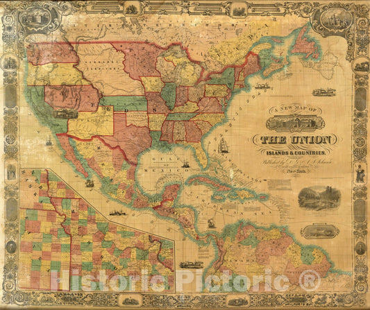 Historic Map : New Map of The Union, 1857 - Vintage Wall Art