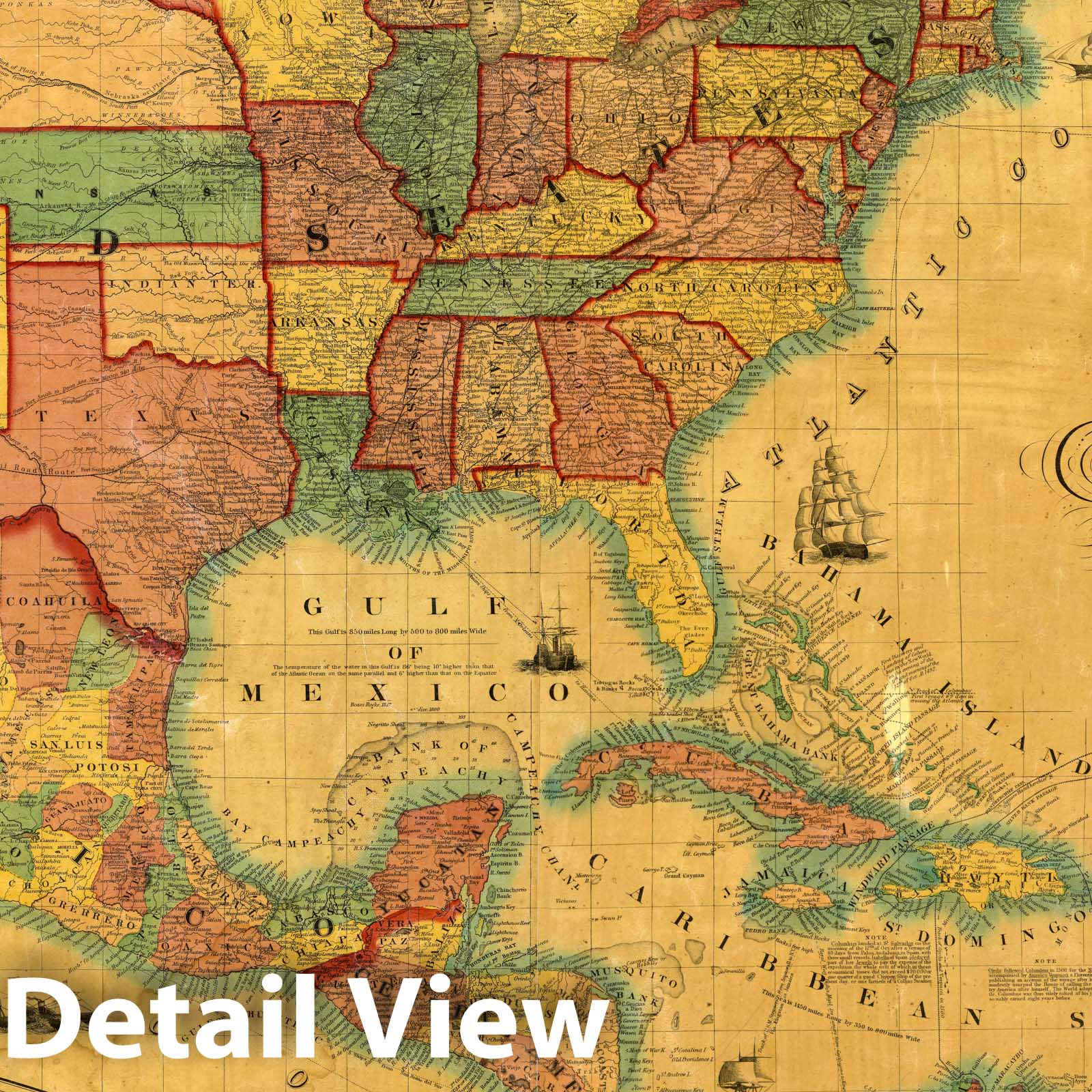 United States, Mexico, Caribbean Railroad Map 1857 - Historical Map Print