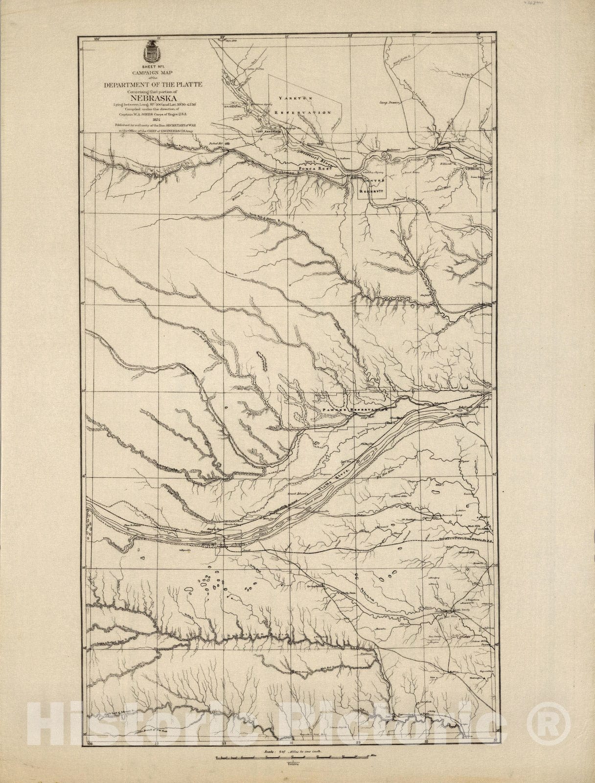 Historic Map : Sheet No. 1. Campaign Map of the Department of The Platte, 1874 - Vintage Wall Art