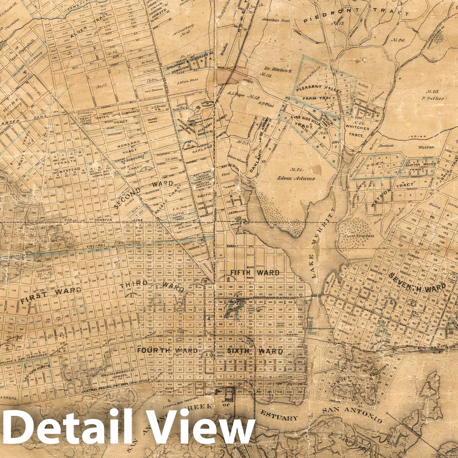 Oakland and Alameda, California 1876 Historical City Plan Map