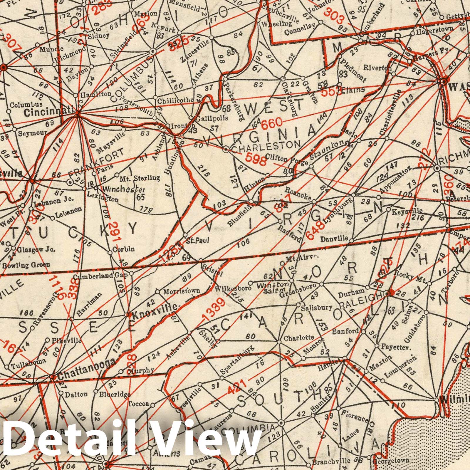 United States - Railroad Map, 1934 - Historical Railway Distance Print