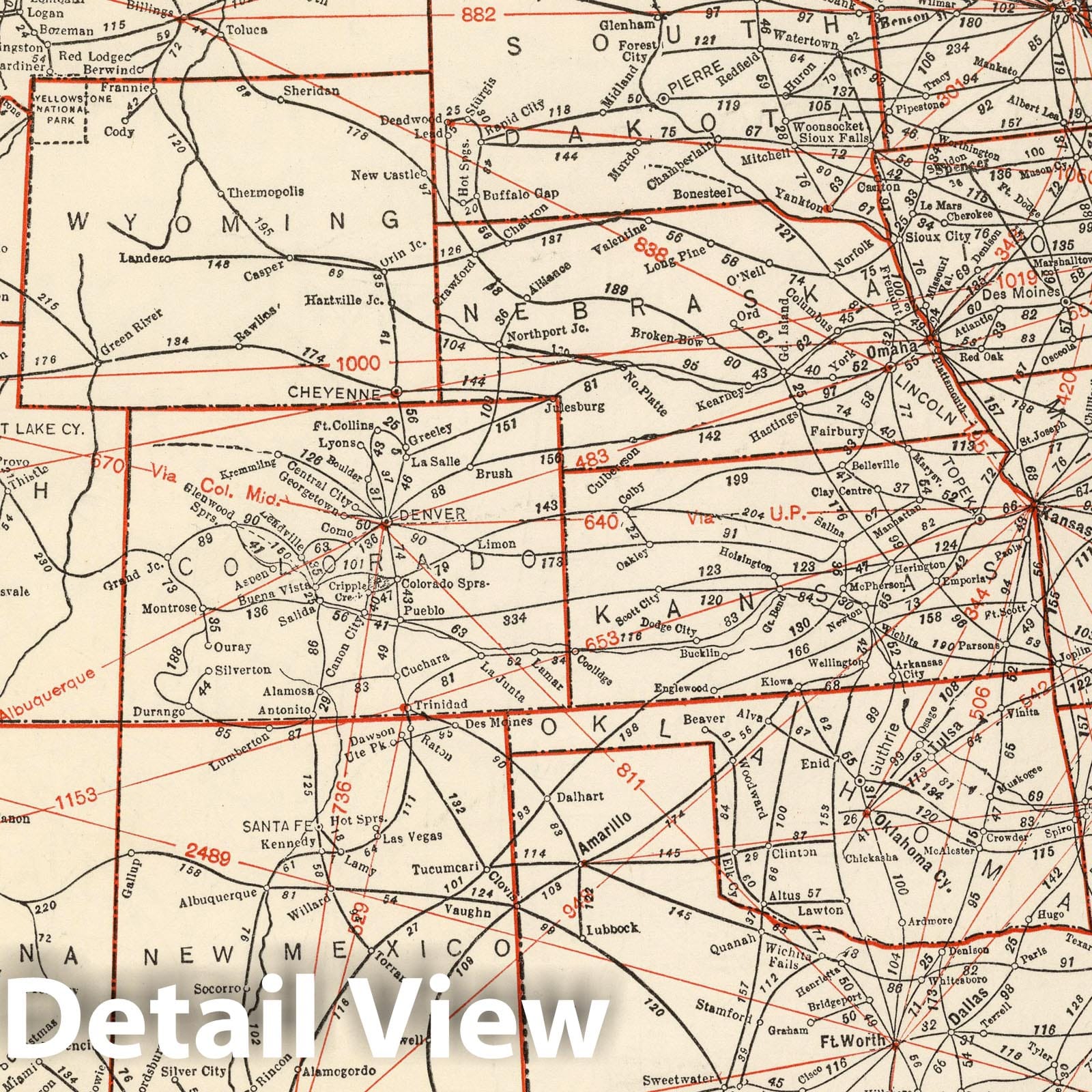 United States - Railroad Map, 1934 - Historical Railway Distance Map Print