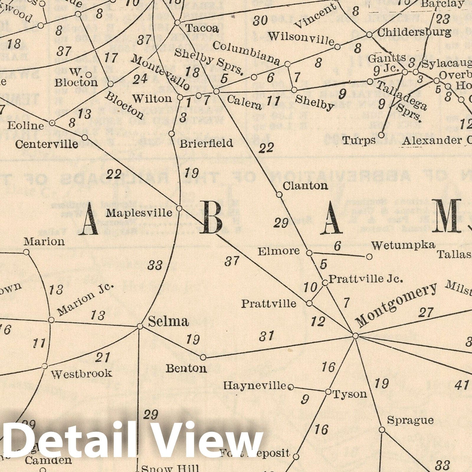 Historic Map : Railway Distance Map of the State of Alabama, 1934 - Vintage Wall Art