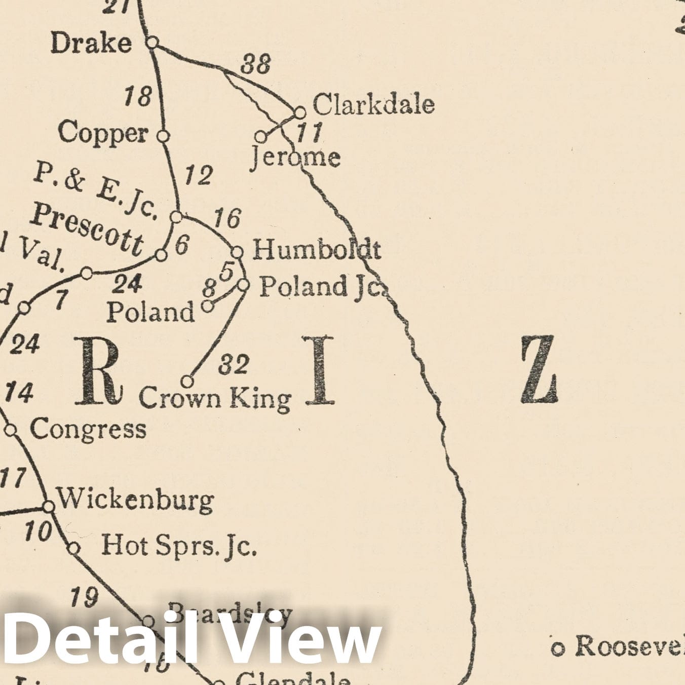Historic Map - Railway Distance Map of the State of Arizona, 1934 - Vintage Wall Art