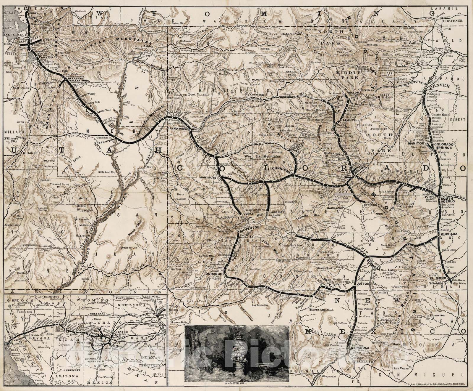 Historic Map : Denver and Rio Grande Railroad System 1883 v2 - Vintage Wall Art