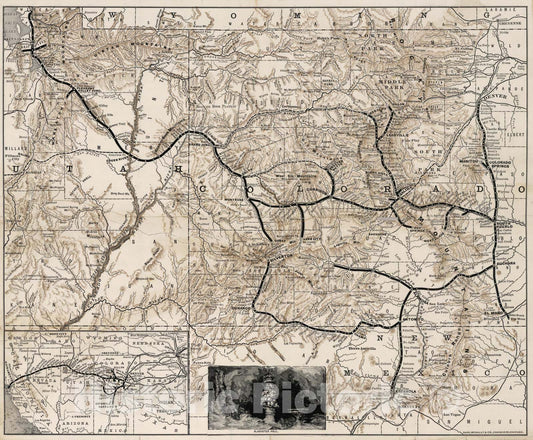 Historic Map : Denver and Rio Grande Railroad System 1883 v2 - Vintage Wall Art
