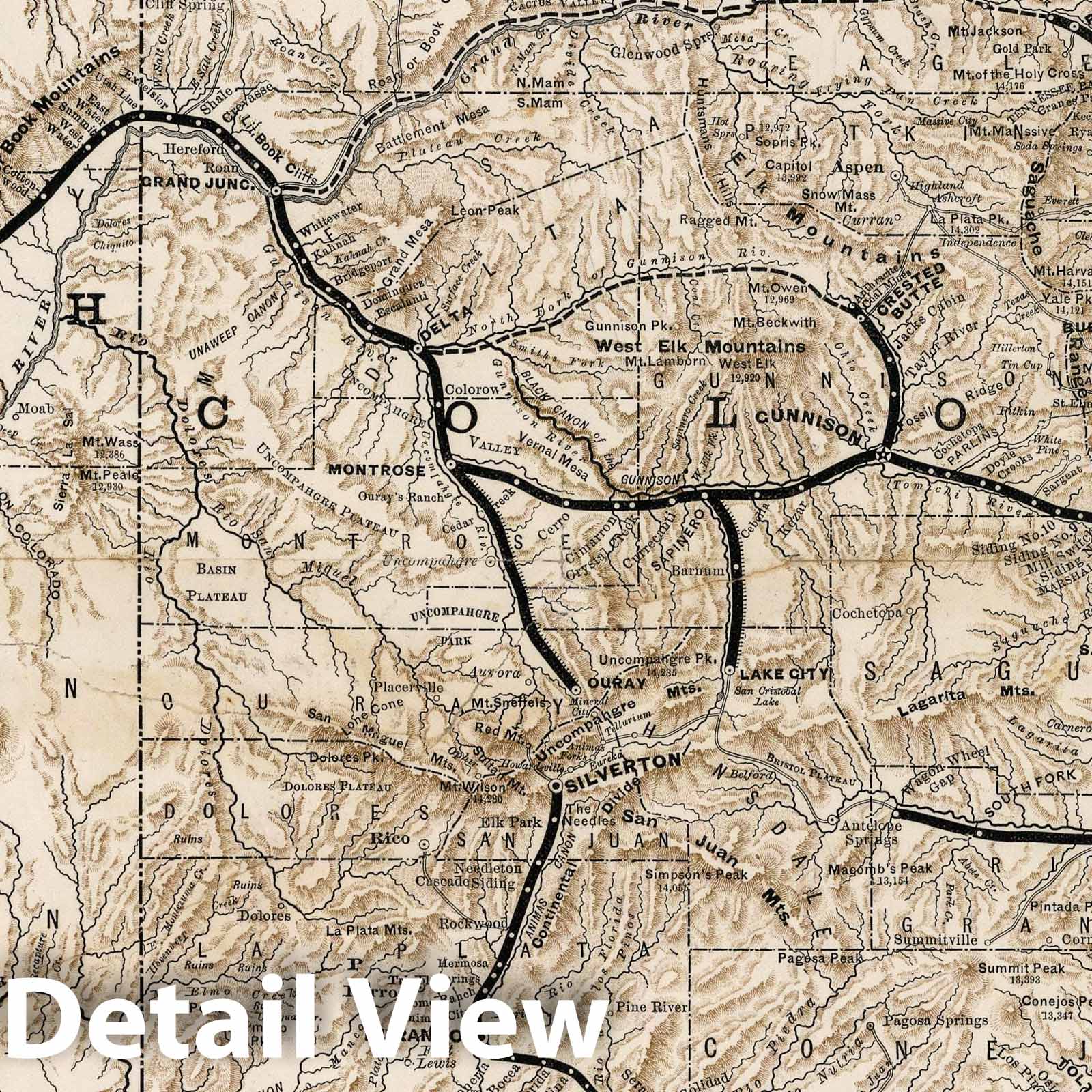 Historic Map : Denver and Rio Grande Railroad System 1883 v2 - Vintage Wall Art