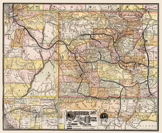 Historic Map - Denver and Rio Grande Railroad System 1883 v1 - Vintage Wall Art