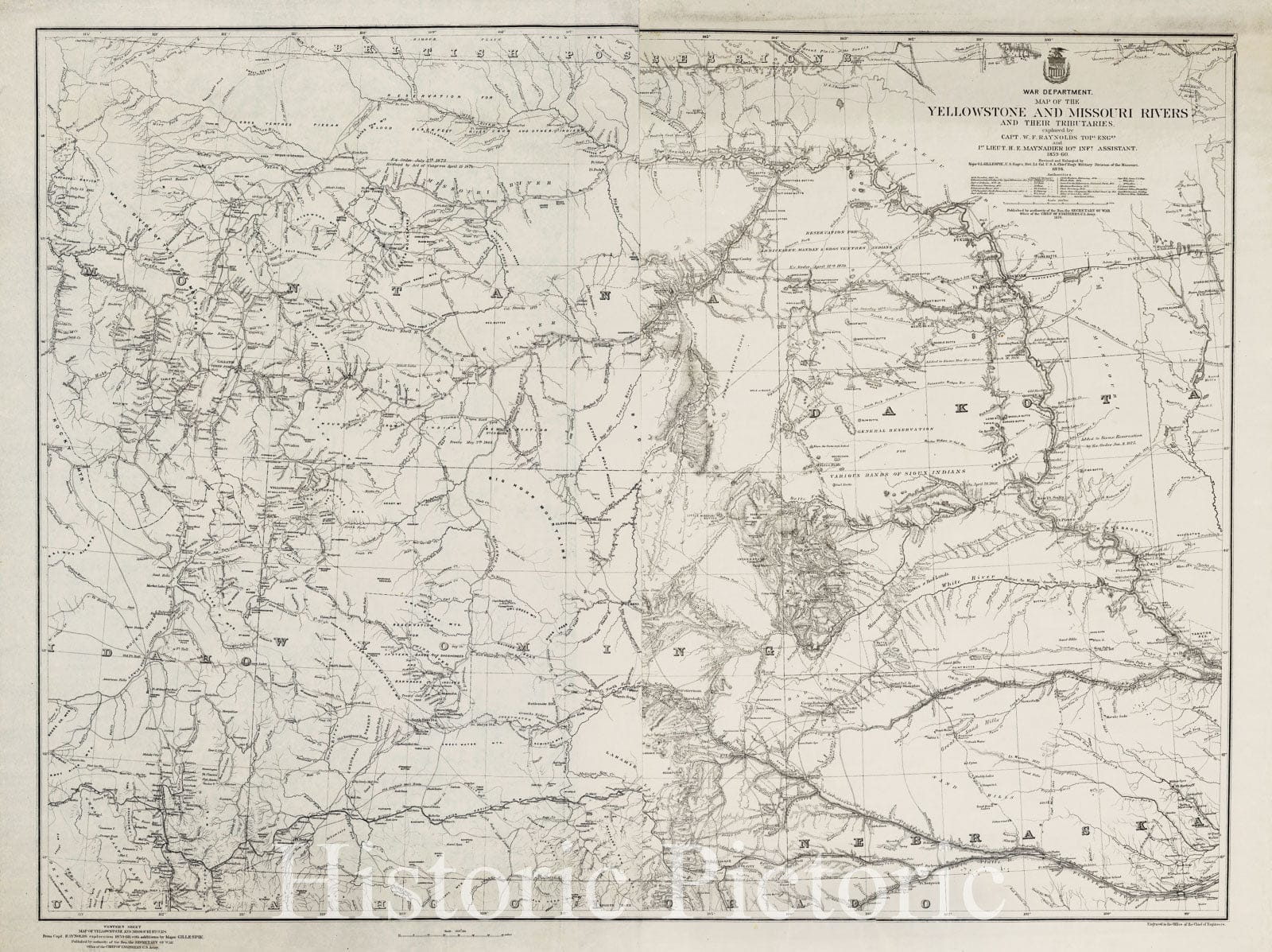 Historic Map : Map of The Yellowstone And Missouri Rivers And Their Tributaries, 1876 - Vintage Wall Art
