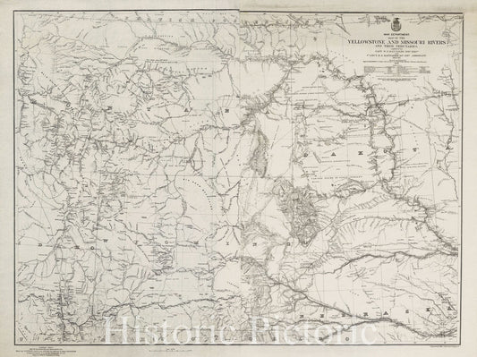 Yellowstone and Missouri Rivers, 1876 - Historical Topographic Map Print