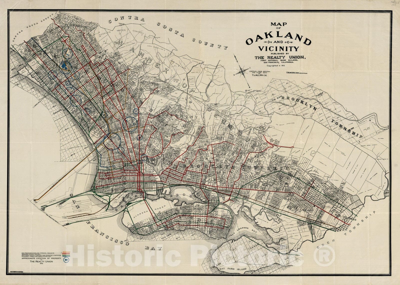 Historic Map : Map of Oakland And Vicinity, 1912 - Vintage Wall Art