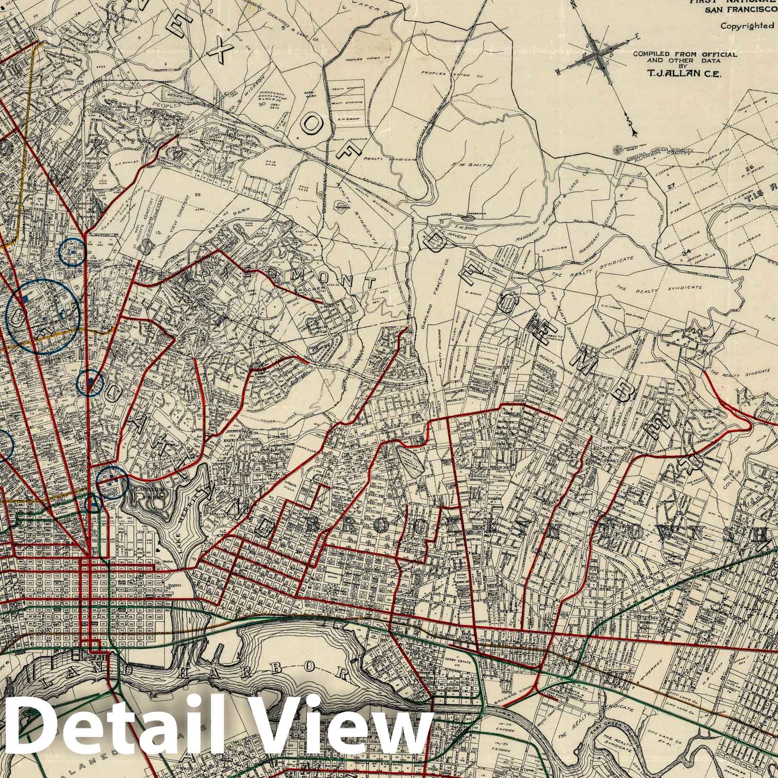 Historic Map : Map of Oakland And Vicinity, 1912 - Vintage Wall Art