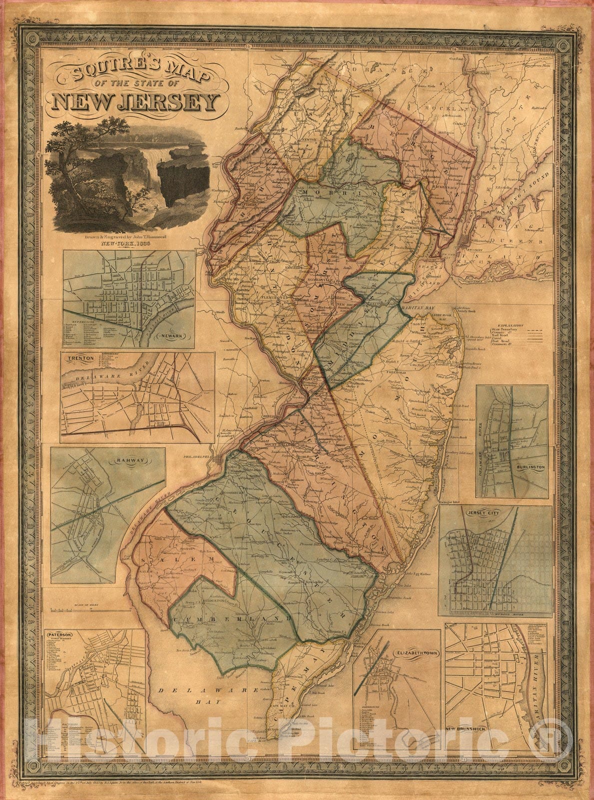 New Jersey with Eight Inset City Maps, 1836 - Historical Map Print