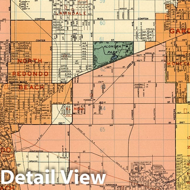 Los Angeles Area: Manhattan Beach, Redondo Beach, Long Beach, California - Road Map, 1938