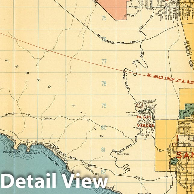 Long Beach, Palos Verdes, San Pedro, Wilmington, Signal Hill, California - Road Map, 1938