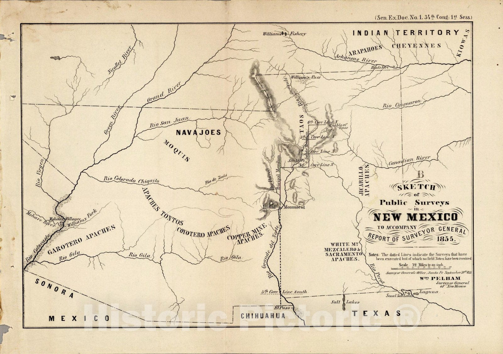 Historic Map : Sketch of Public Surveys in New Mexico 1855 - Vintage Wall Art