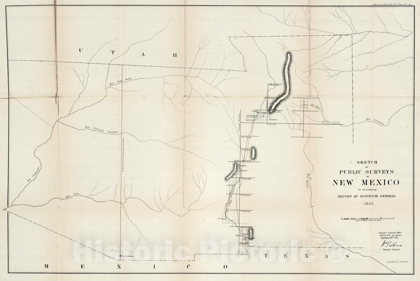 Historic Map : Sketch of Public Surveys in New Mexico 1857 - Vintage Wall Art
