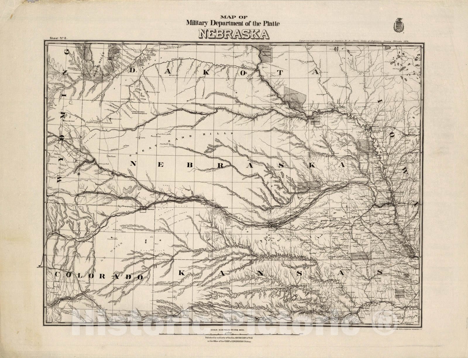 Historic Map : Map of military department of the Platte, Nebraska, 1872 - Vintage Wall Art