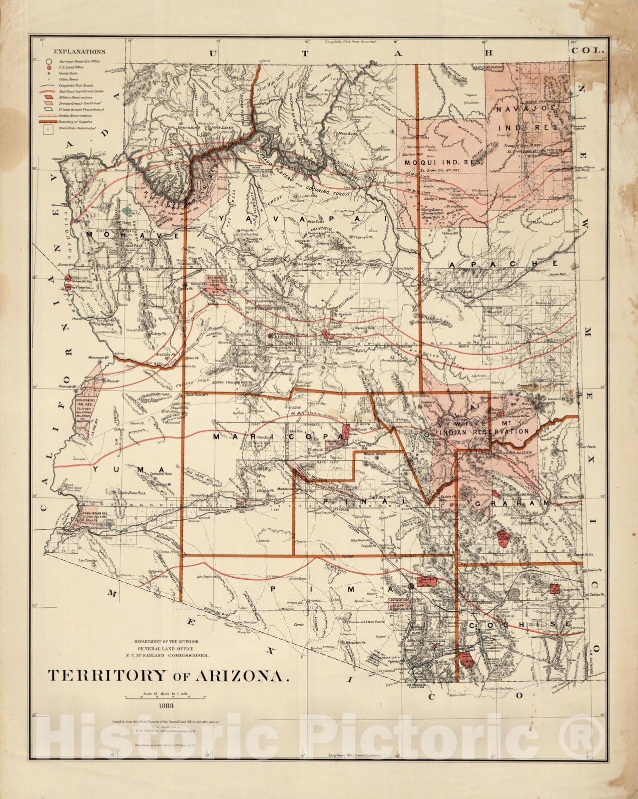 Arizona Territory Survey Map 1883 - Historical Map Print