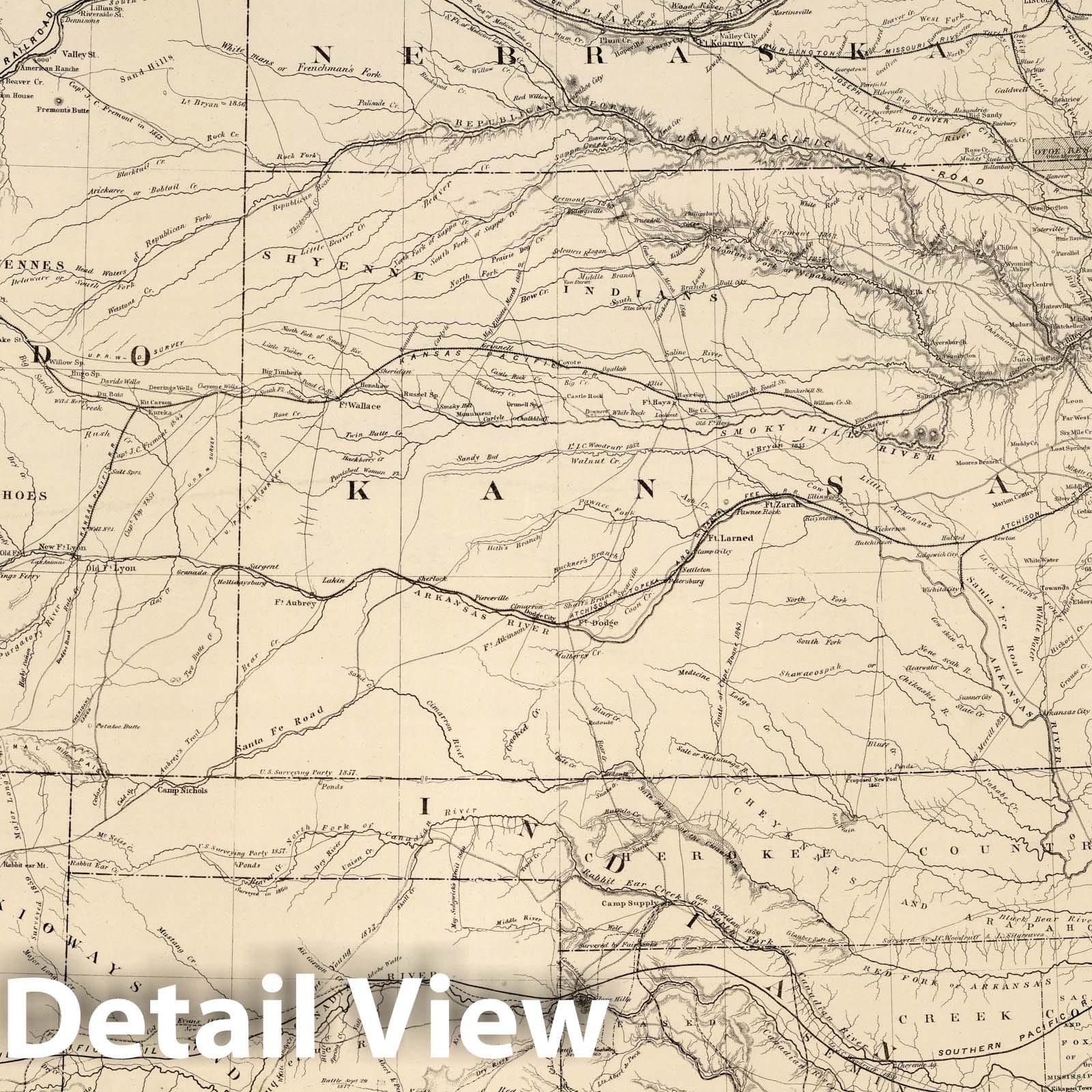 Kansas, Texas, and Indian Territory - Railroad Map, 1875