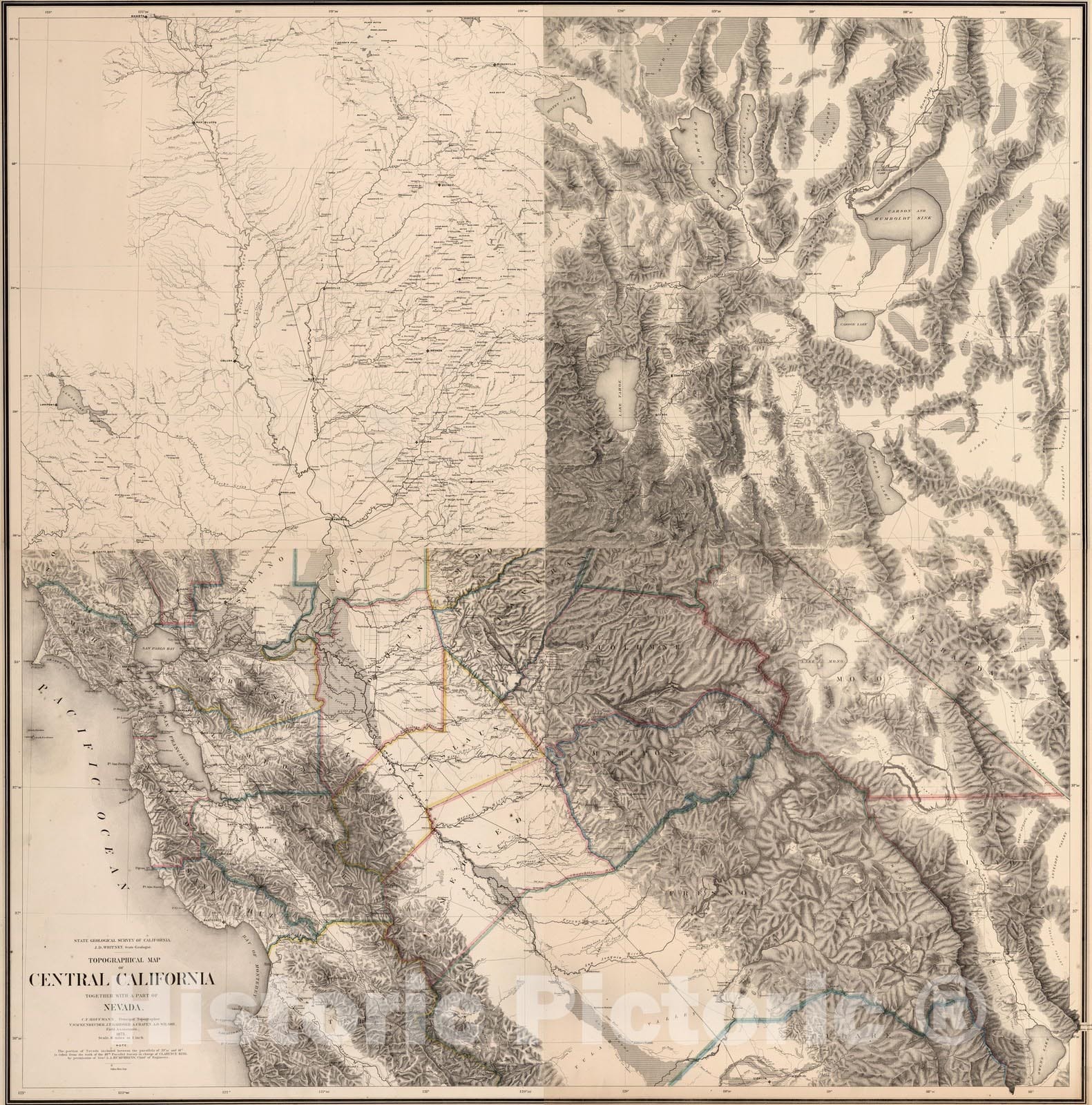 Historic Map : Composite: Topographical Map of Central California Together With a Part of Nevada, Sheets I-IV, 1873 - Vintage Wall Art