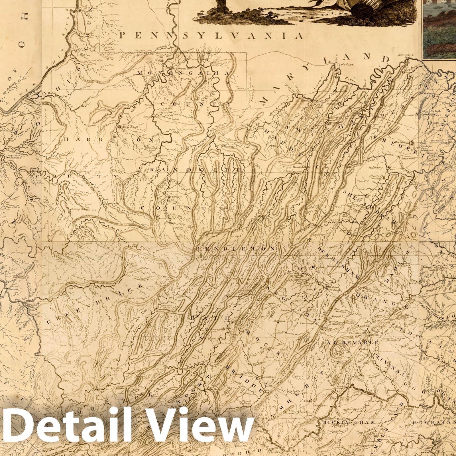 Virginia with Ohio - Road Map, 1818 - Historical Map Print