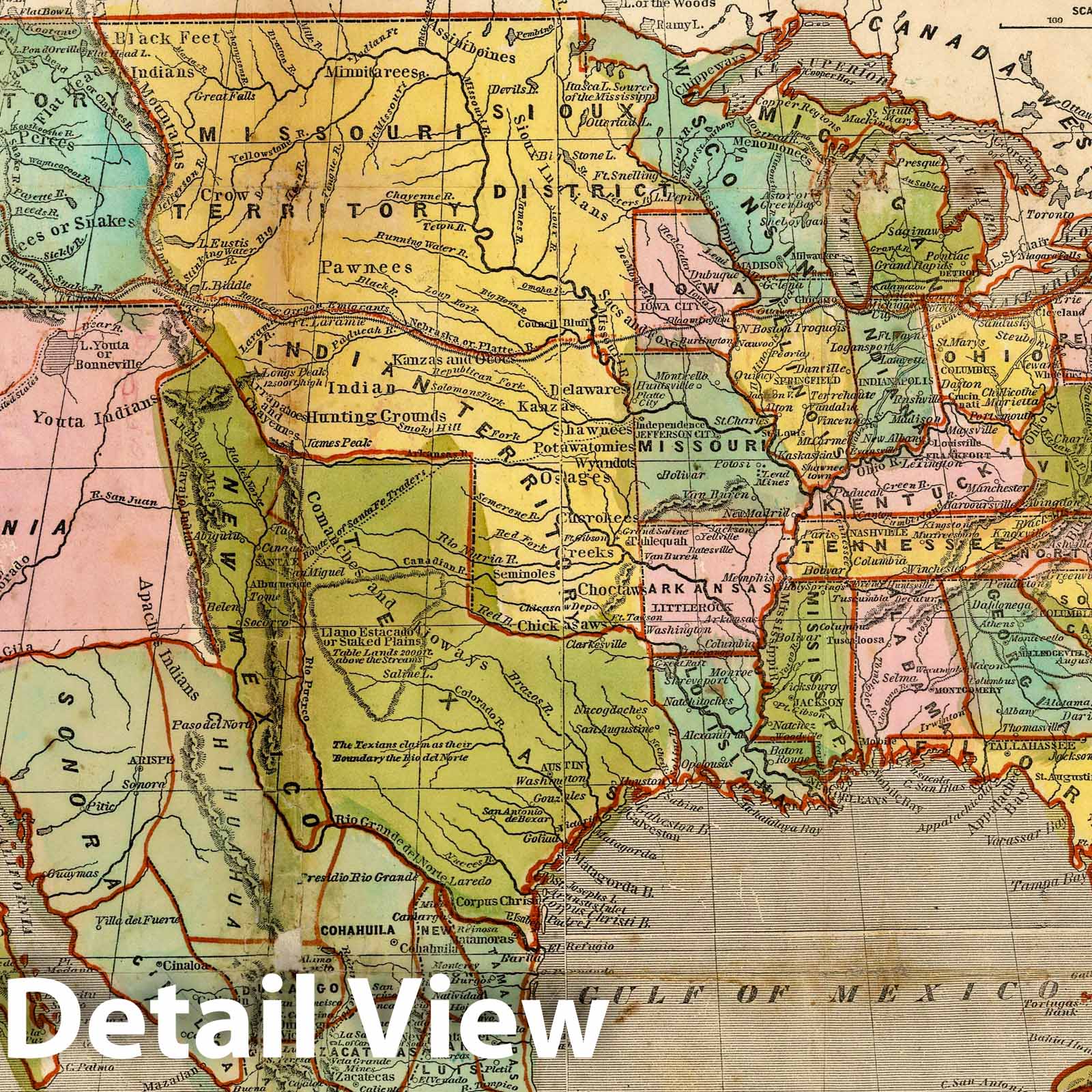 United States, Mexico, Oregon, Texas, and California 1846 Map Print