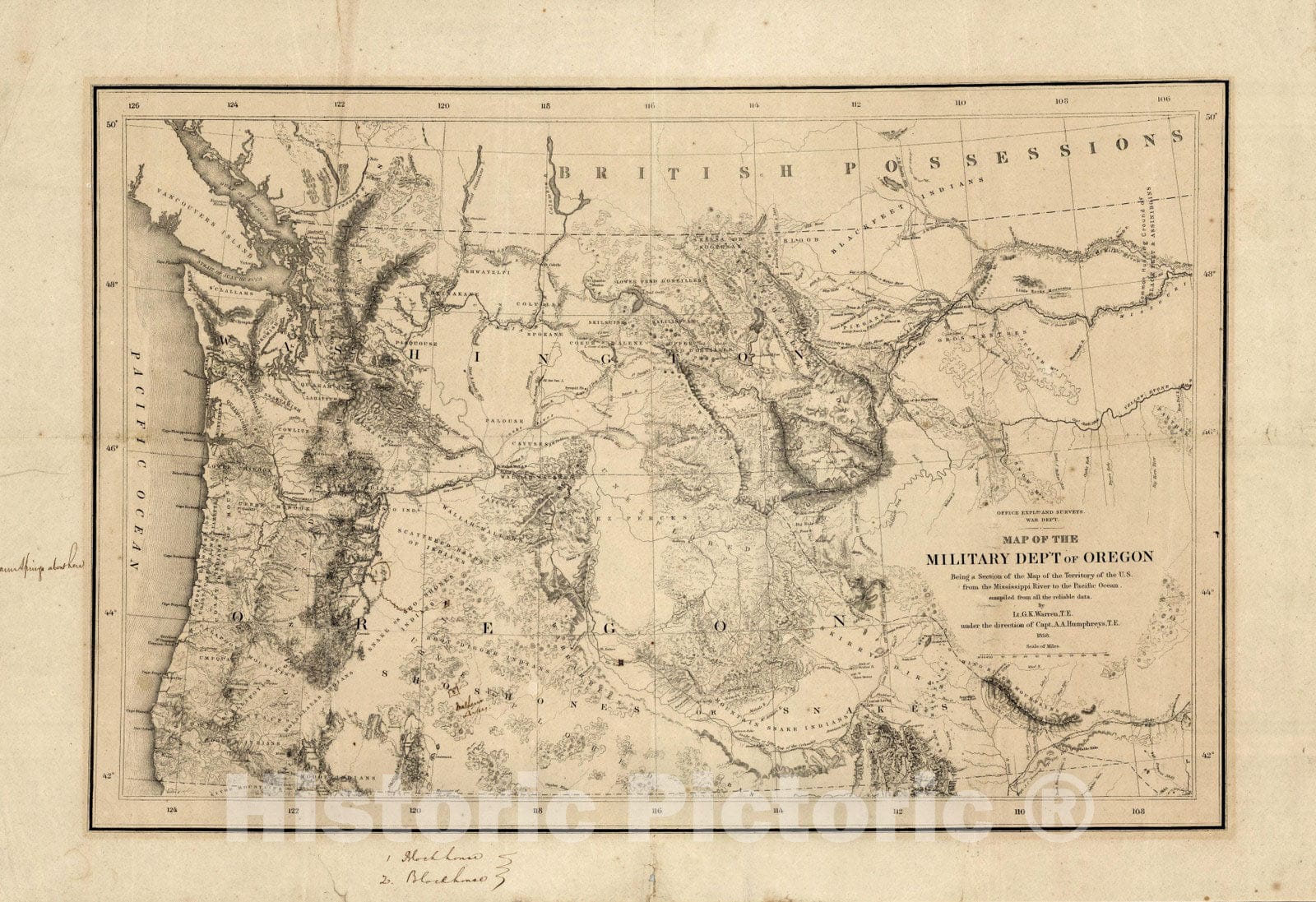 Historic Map : Map of The Military Department of Oregon, 1858 v2
