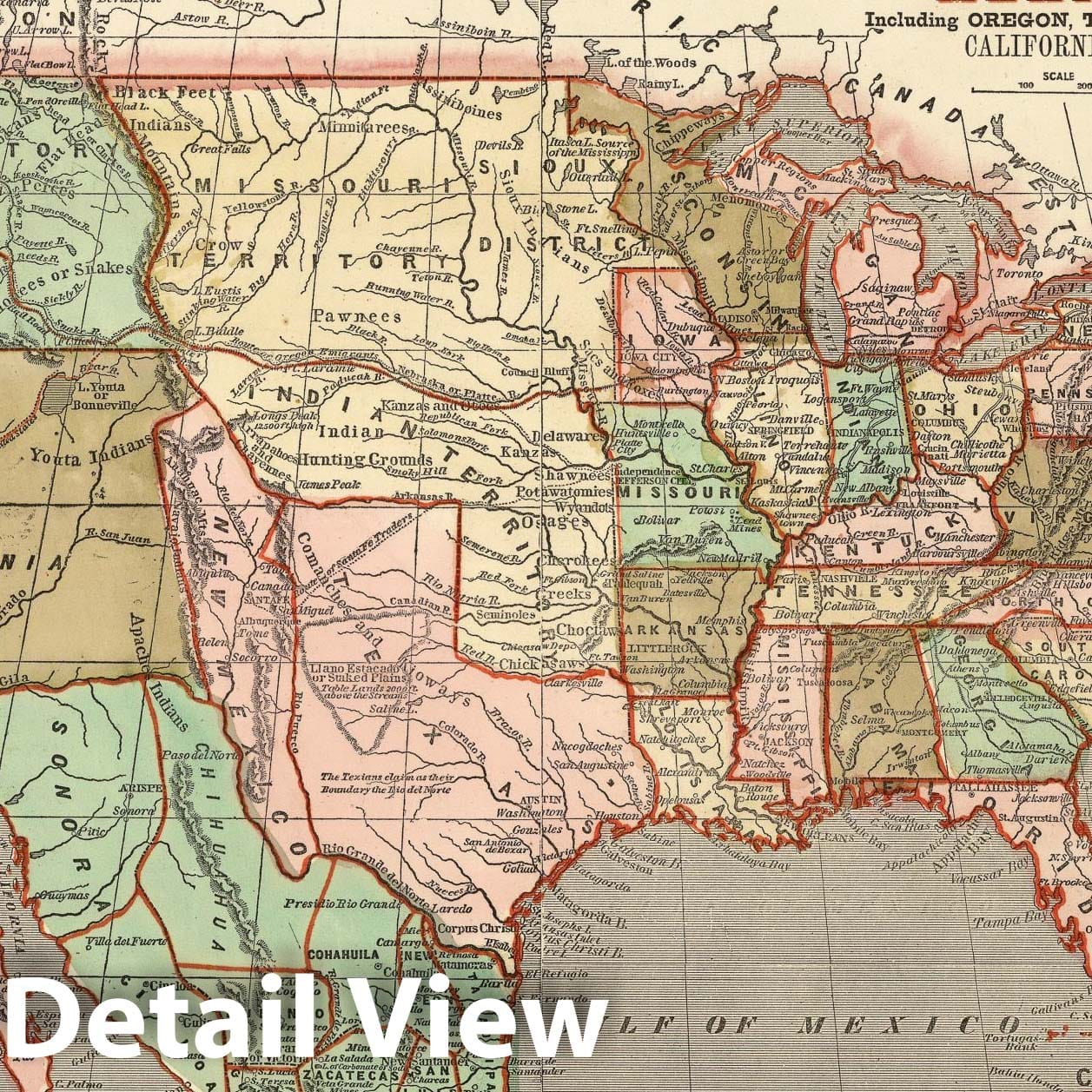 United States and Mexico - Railroad Map, 1848 - Hand-Colored Historical Map Print