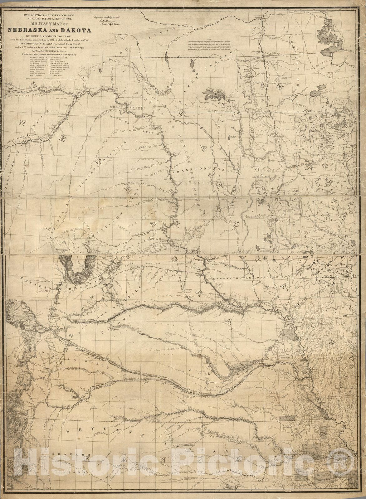 Nebraska and the Dakotas - Military Map, 1859 - Historical Map Print