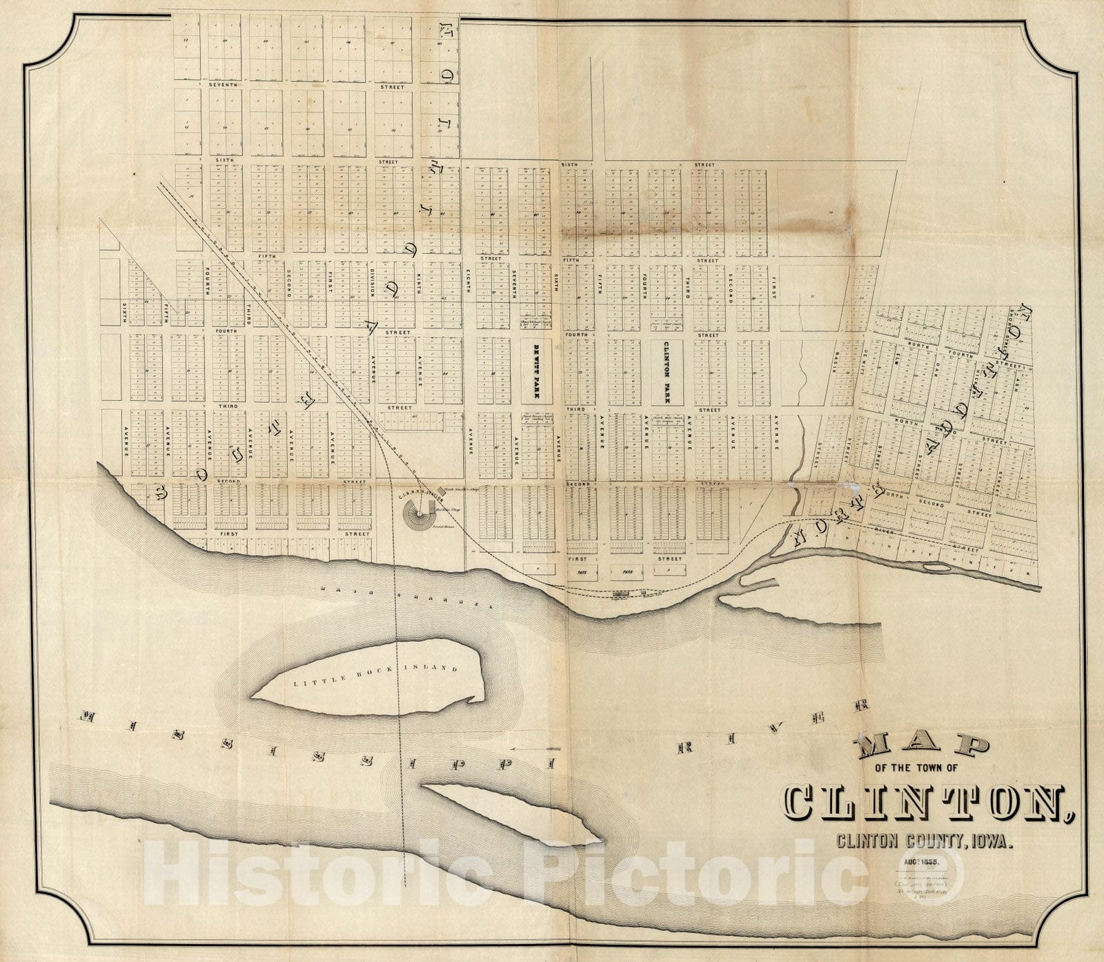 Historic Map : Map of The Town of Clinton, 1855 - Vintage Wall Art