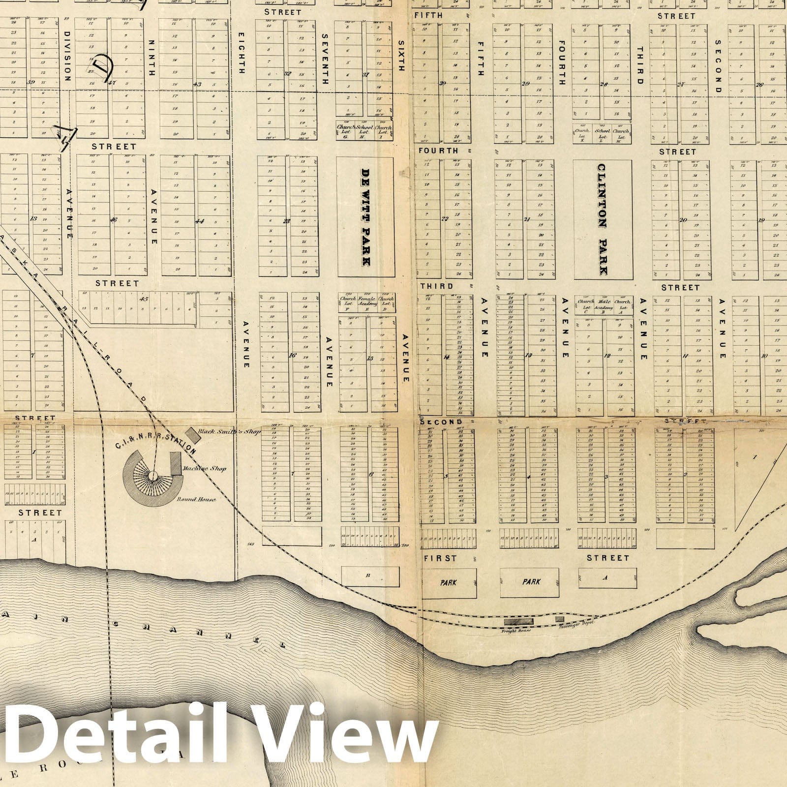 Clinton - Railroad Map, 1855 - Historical Iowa Town Print