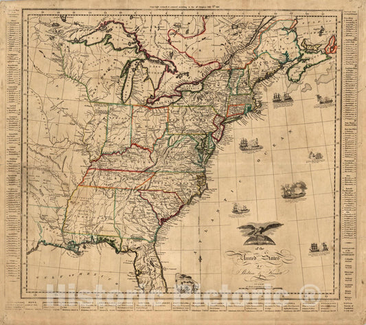 Historic Map : Improved Map of the United States, 1813 - Vintage Wall Art