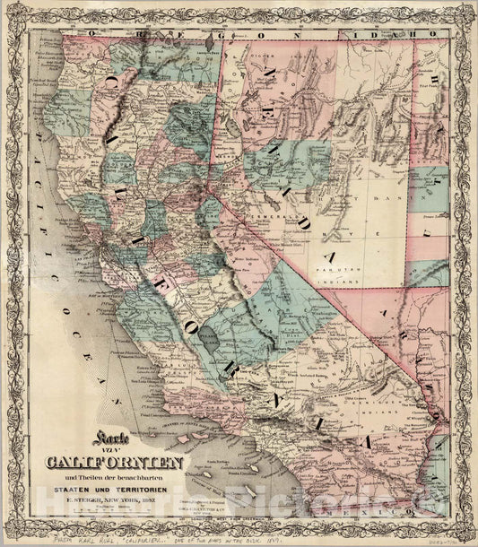 Historic Map : California, Karte Von Californien 1867 , Vintage Wall Art