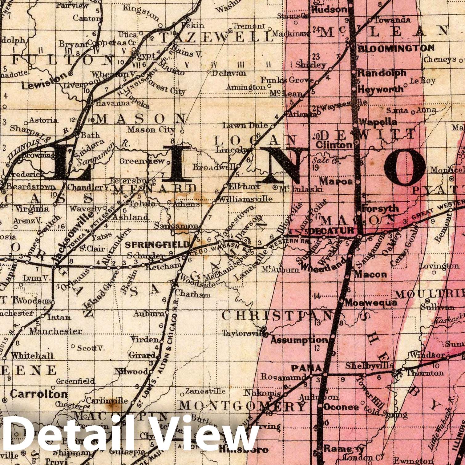 Historic Wall Map : Railroad Map of Illinois, 1864 - Vintage Wall Art