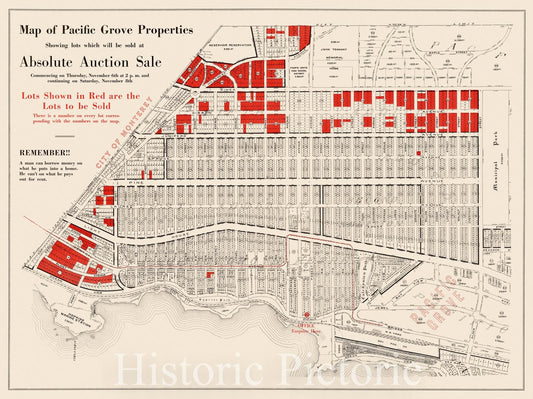 Pacific Grove, 1919 - Historical Property Map Print