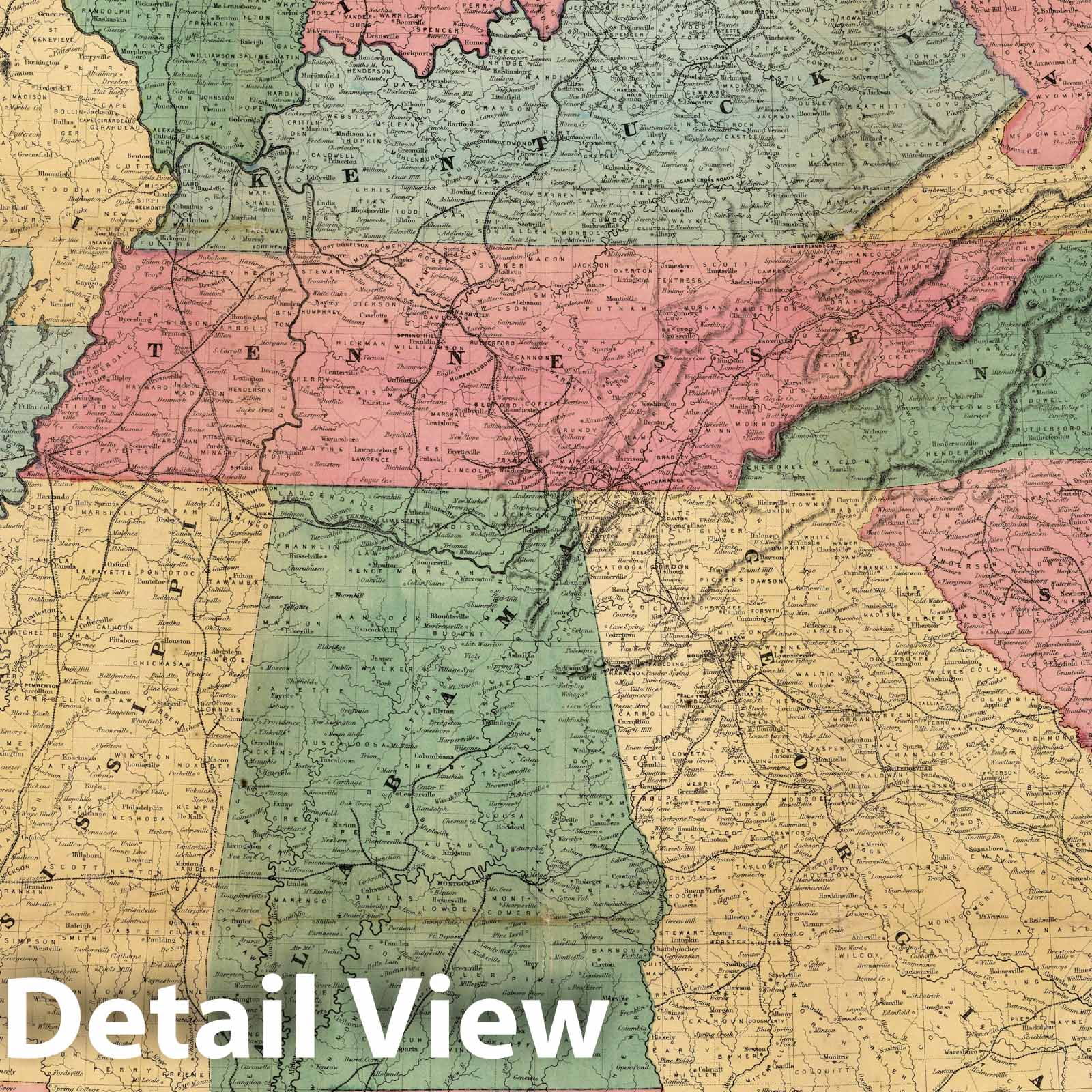 Civil War: Florida, Texas, U.S. South - Railroad Map, 1866