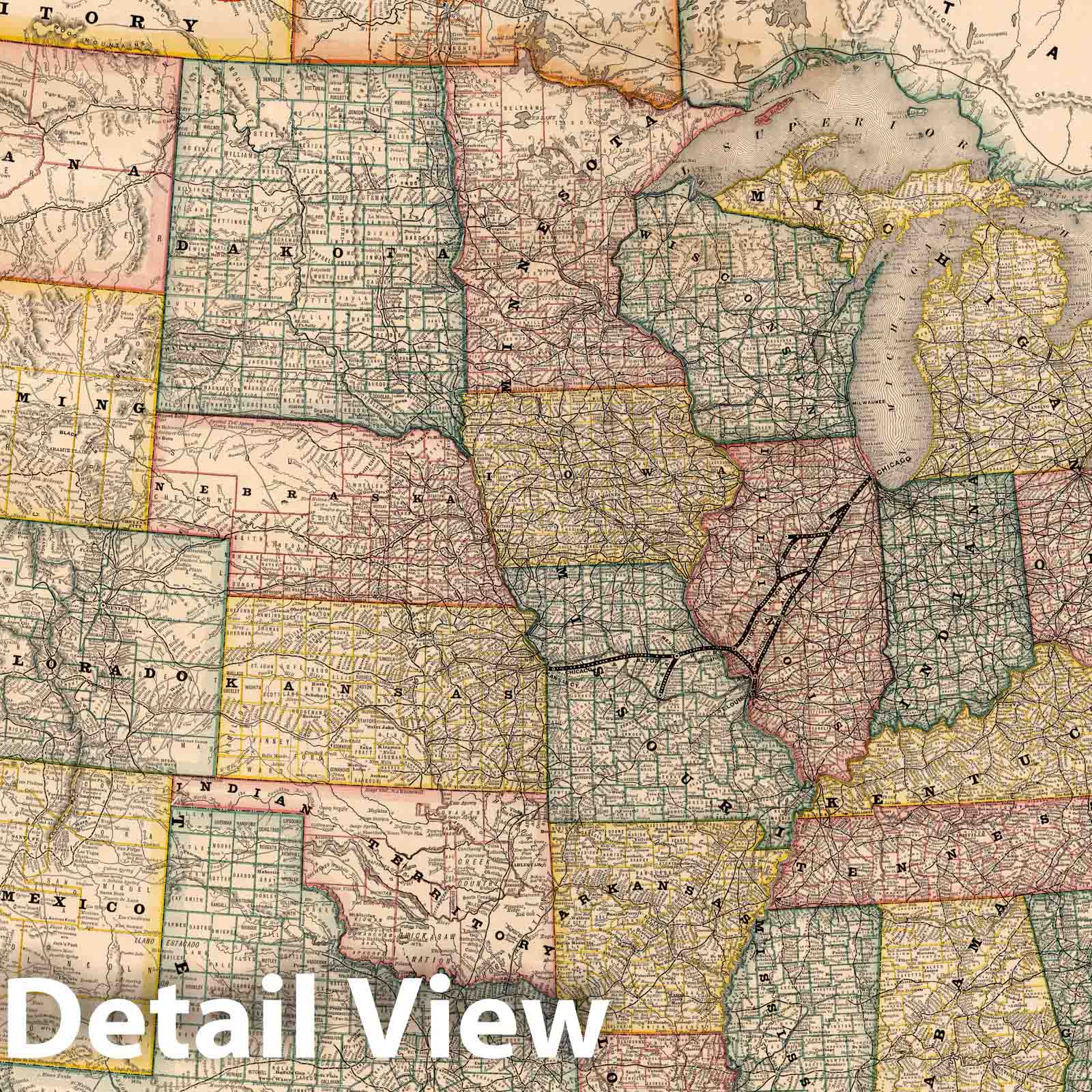 United States and Canada - Railroad Map, 1883