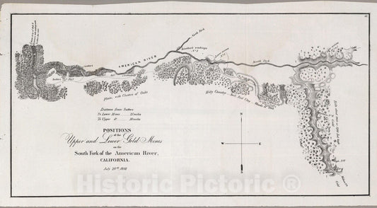 Historic Map : Upper and Lower Gold Mines on the South Fork of the American Rive 1848 - Vintage Wall Art