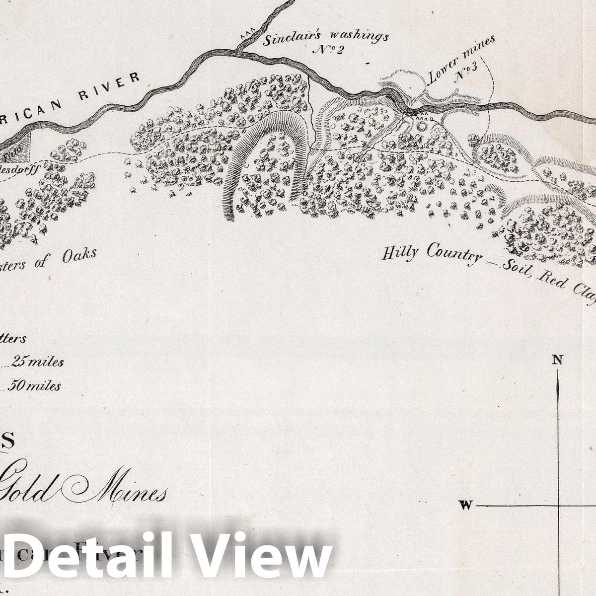 Upper and Lower Gold Mines on the South Fork of the American River, 1848 - Historical Map Print