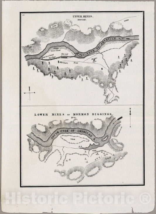 Historic Map : Upper Mines, Lower Mines or Mormon Diggings 1848 - Vintage Wall Art